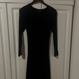 James Perse Navy Long Sleeve Ribbed Midi Dress